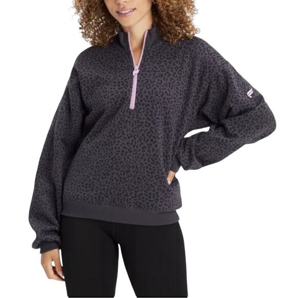 FABLETICS Grey Purple Leapord Forever Fleece 1/2 Zip Sweatshirt Women's Size XXL - Picture 1 of 15